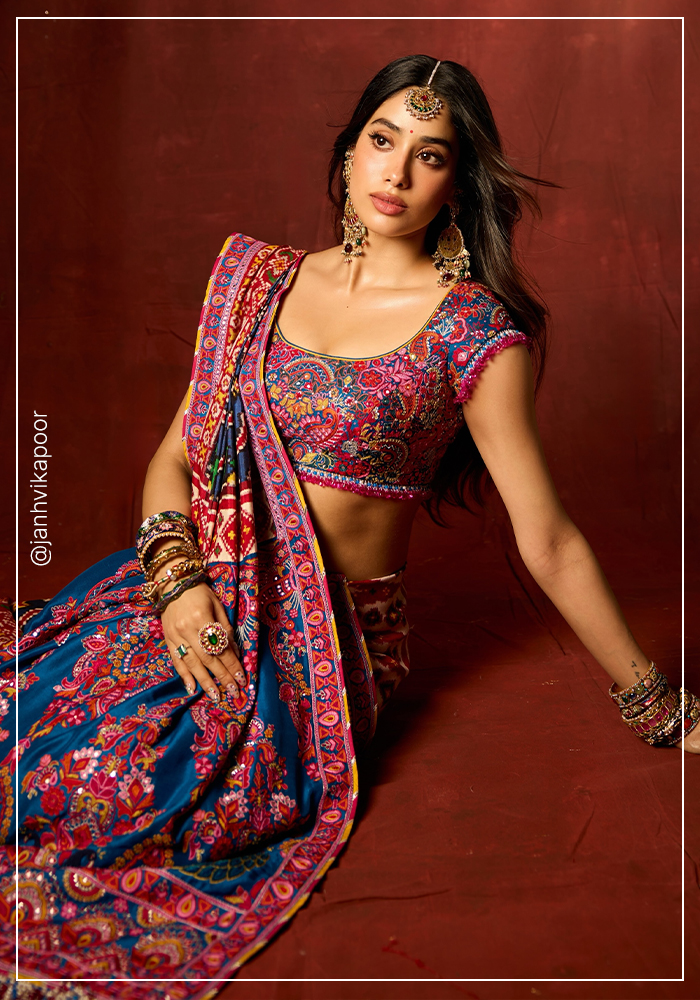 Janhvi Kapoor in double ikkat patan patola Nidhi Tambi Kejriwal lehenga
