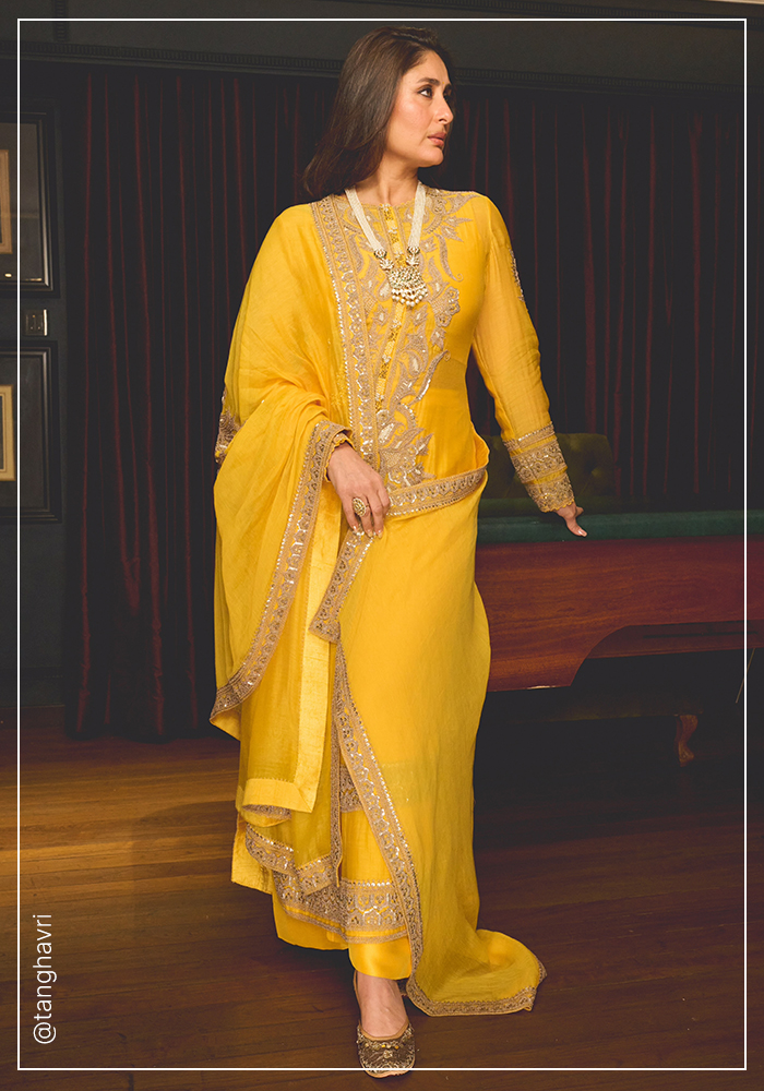 Kareena Kapoor Khan wearing Anamika Khanna yellow embroidered kurta set