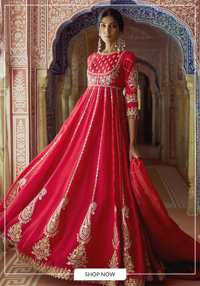 Lashkaraa red silk anarkali