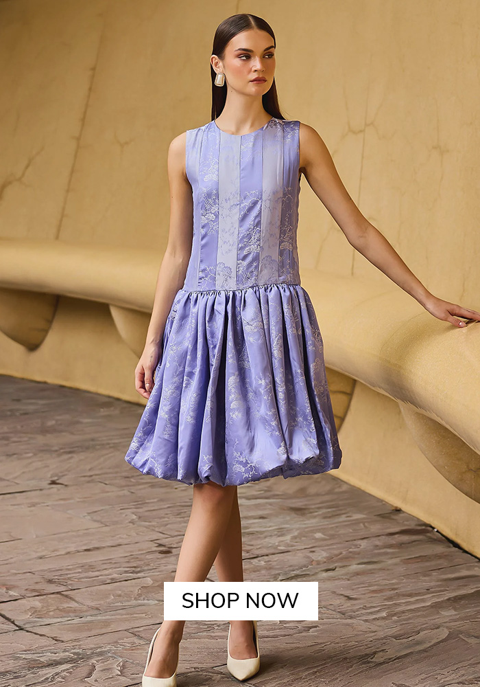 Lavendar jacquard drop waist dress
