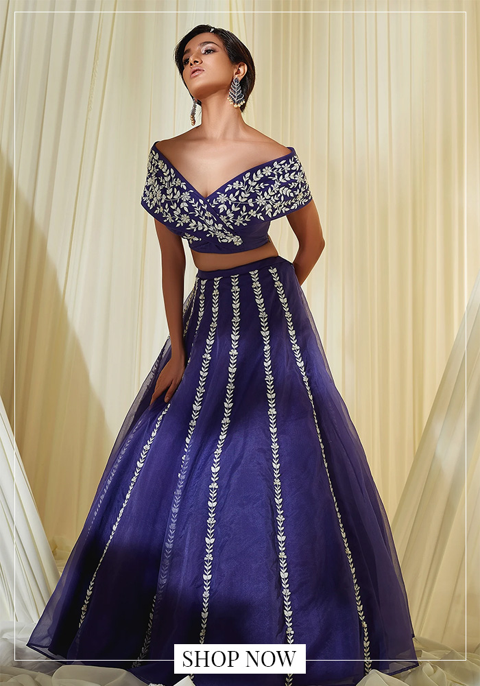 Lehenga and off shoulder blouse for diwali taash party