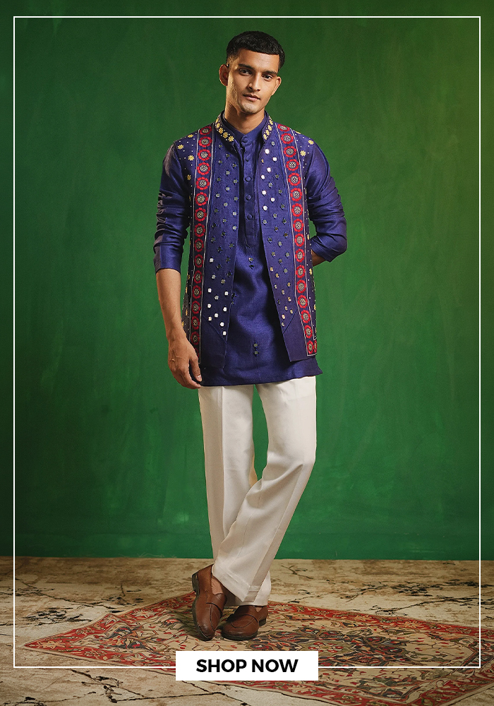 Mirror embellished bundi and kurta set