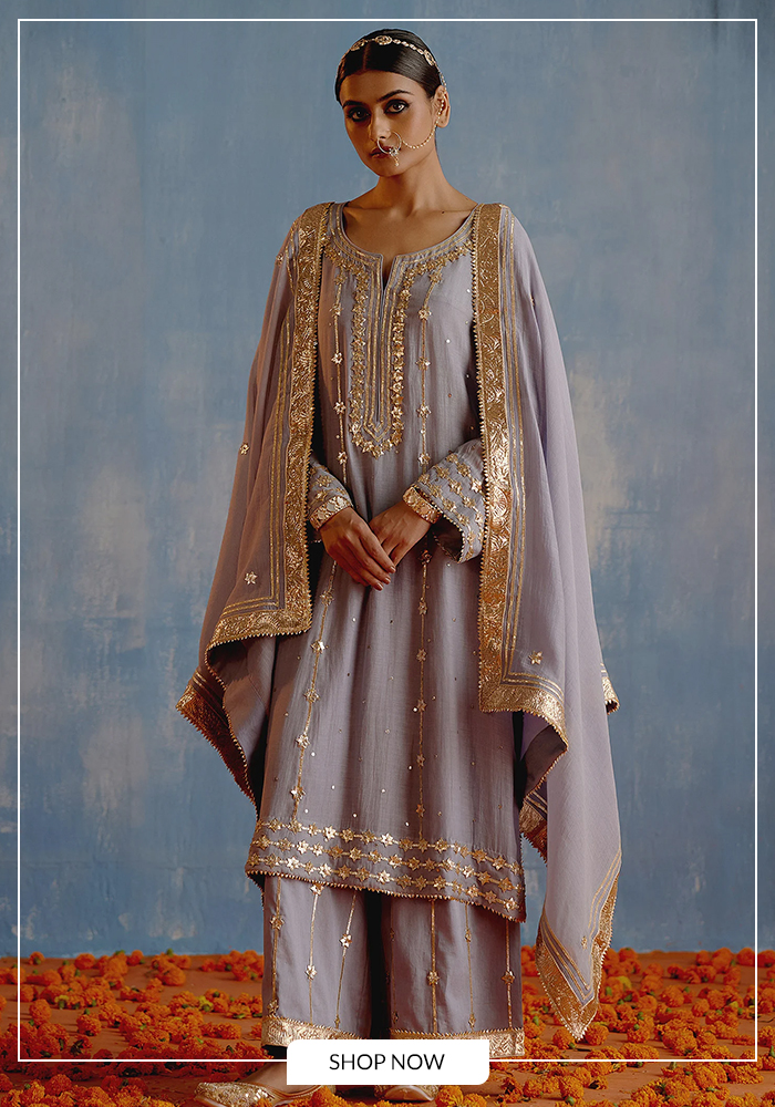 Mukaish embroidered kurta set for navratri day 3