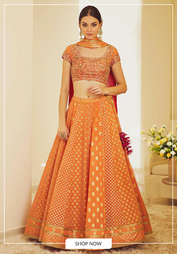 Orange chanderi lehenga set for navratri day 4