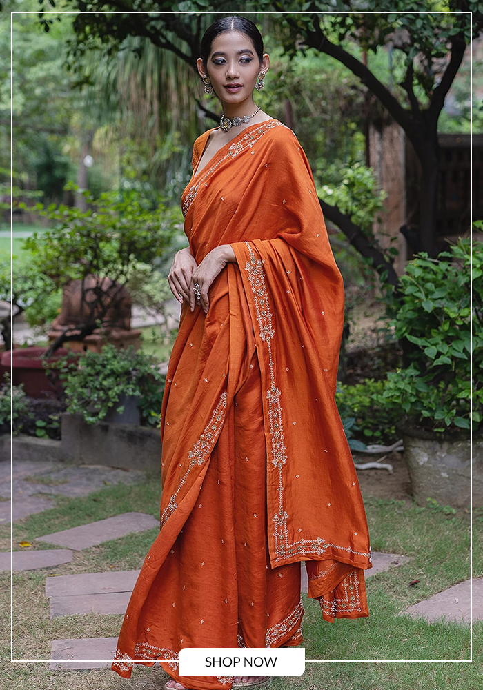 Orange embroidered saree for navratri day 4
