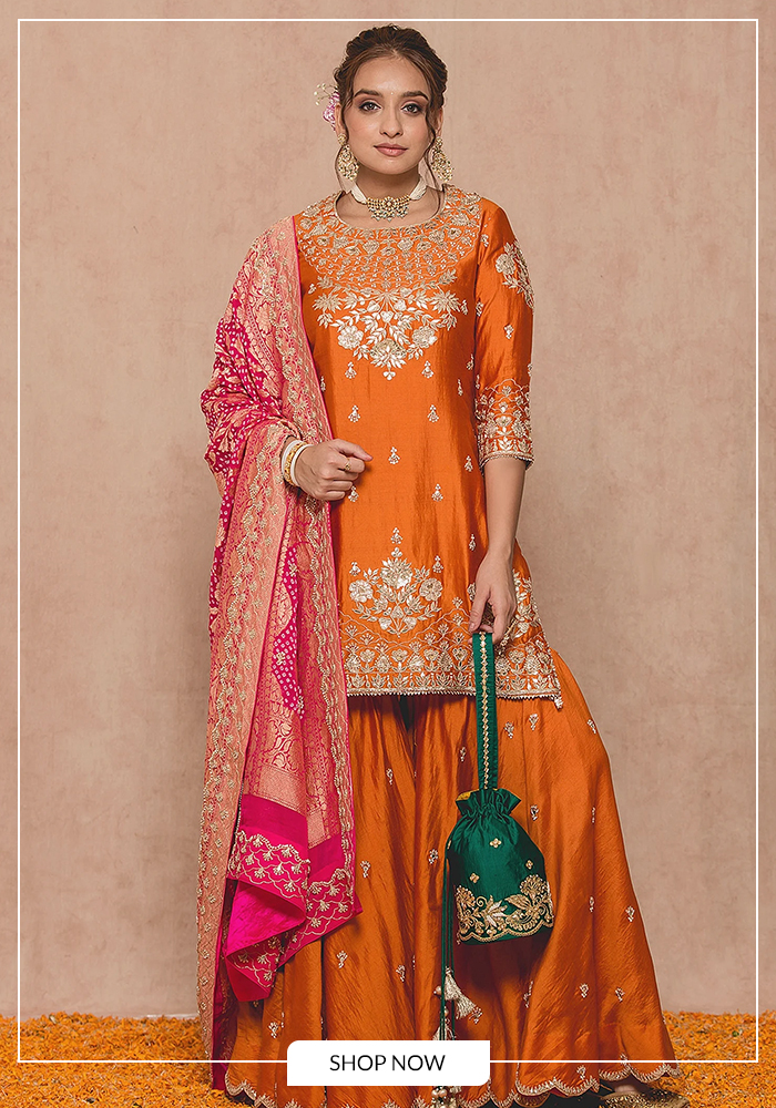 Orange gota work kurta sharara set for navrati day 4