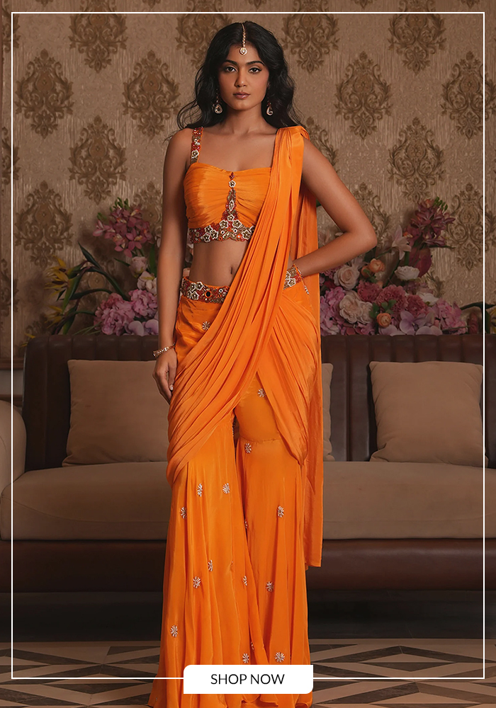 Orange sharara saree for navratri day 4