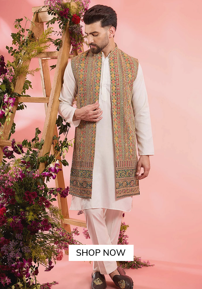 Patterned Nehru Jacket Navratri Outfit