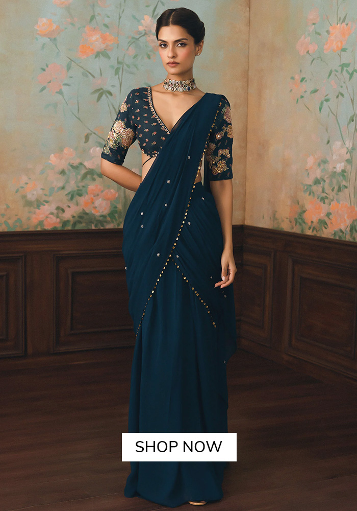 Paulmi and Harsh pre-draped saree set