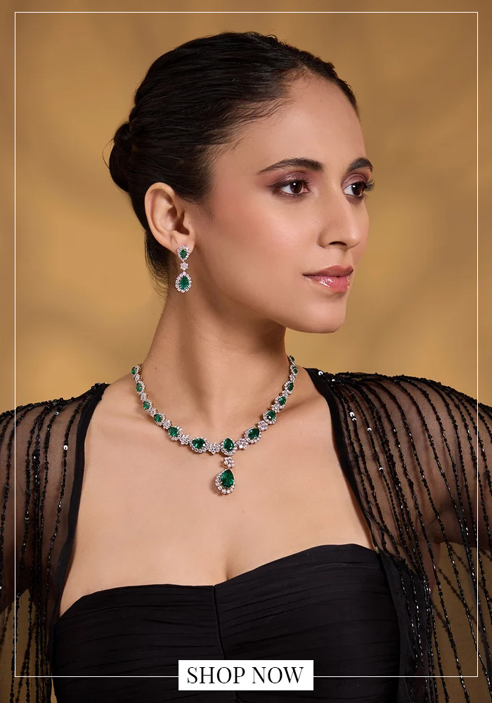 Pear emerald cluster necklace