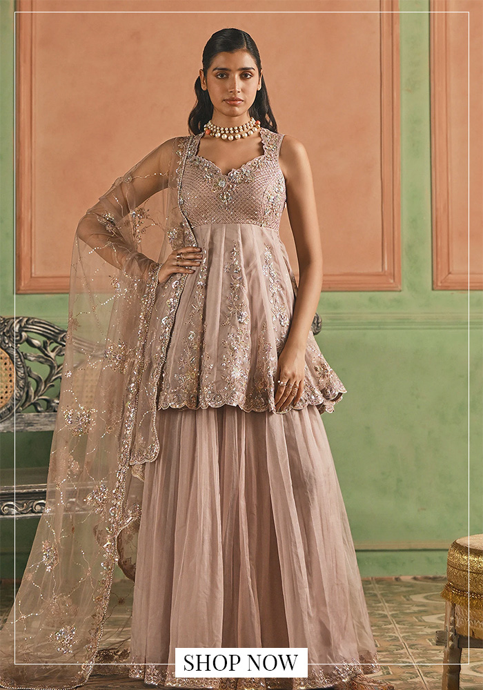 Peplum kurta sharara set for diwali taash party