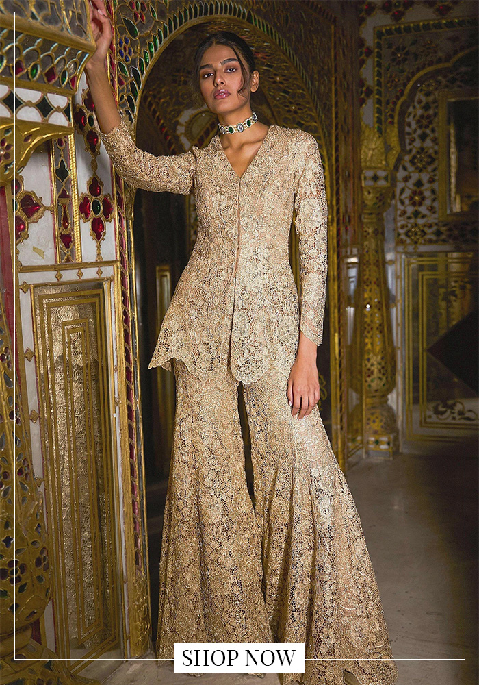 Peplum lace kurta sharara set for diwali taash party