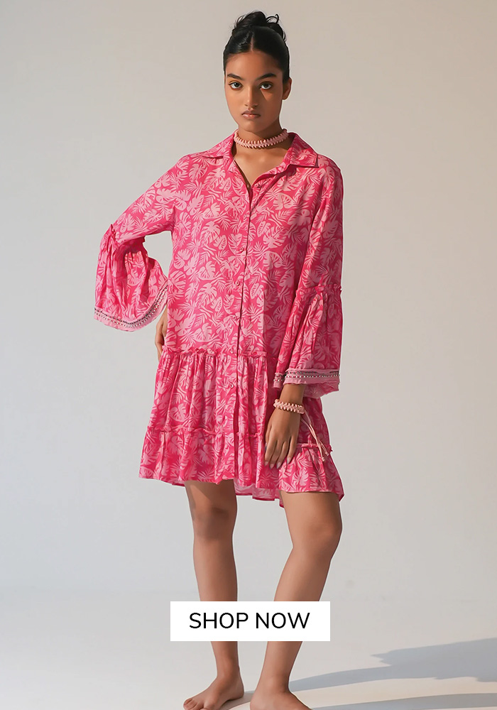 Pink button down drop waist dress