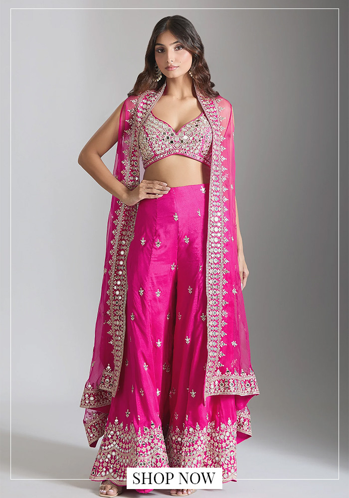 Pink cape sharara set for UK garba nights