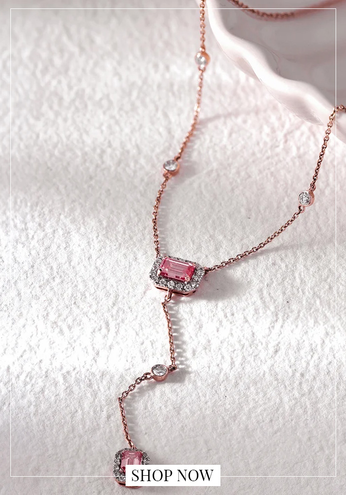 Pink drop halo necklace