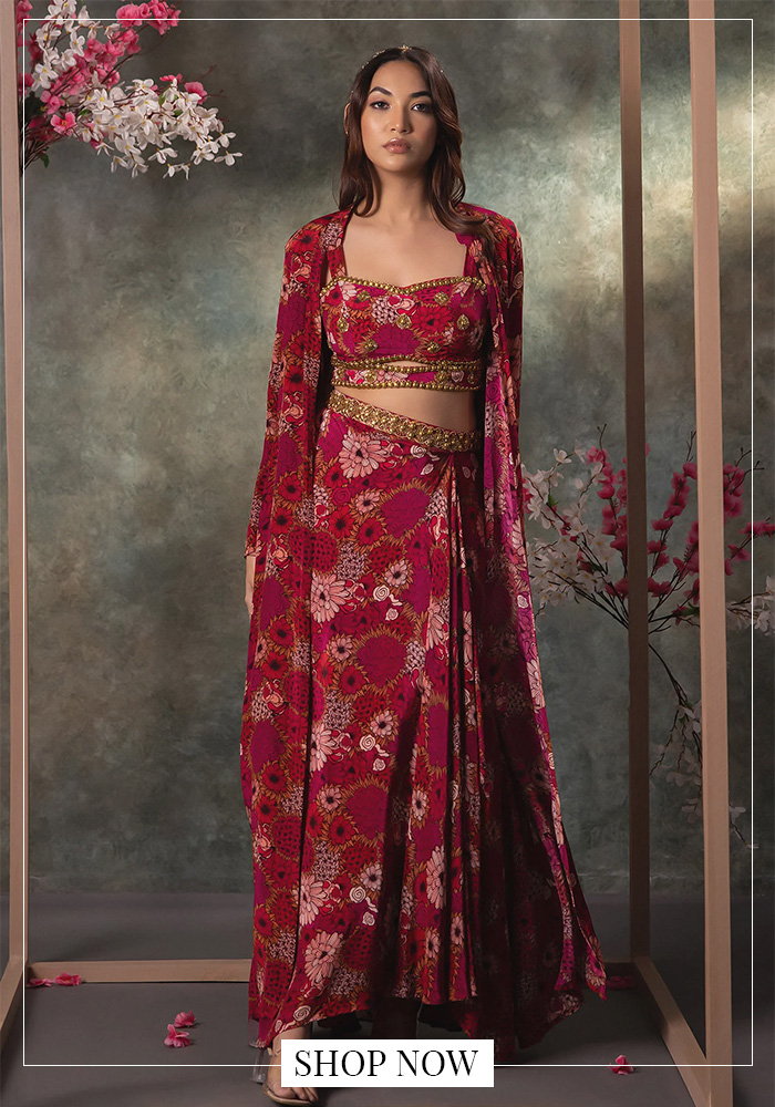 Print jacket skirt set for diwali taash party