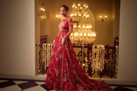 Printed anarkali with dupatta, perfect for saudi engagement party