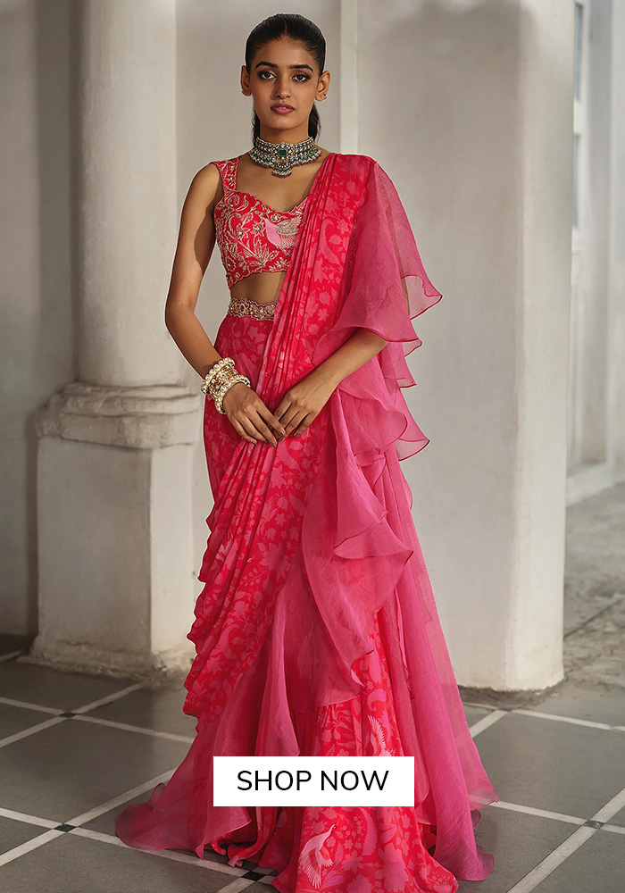 Printed ruffle saree