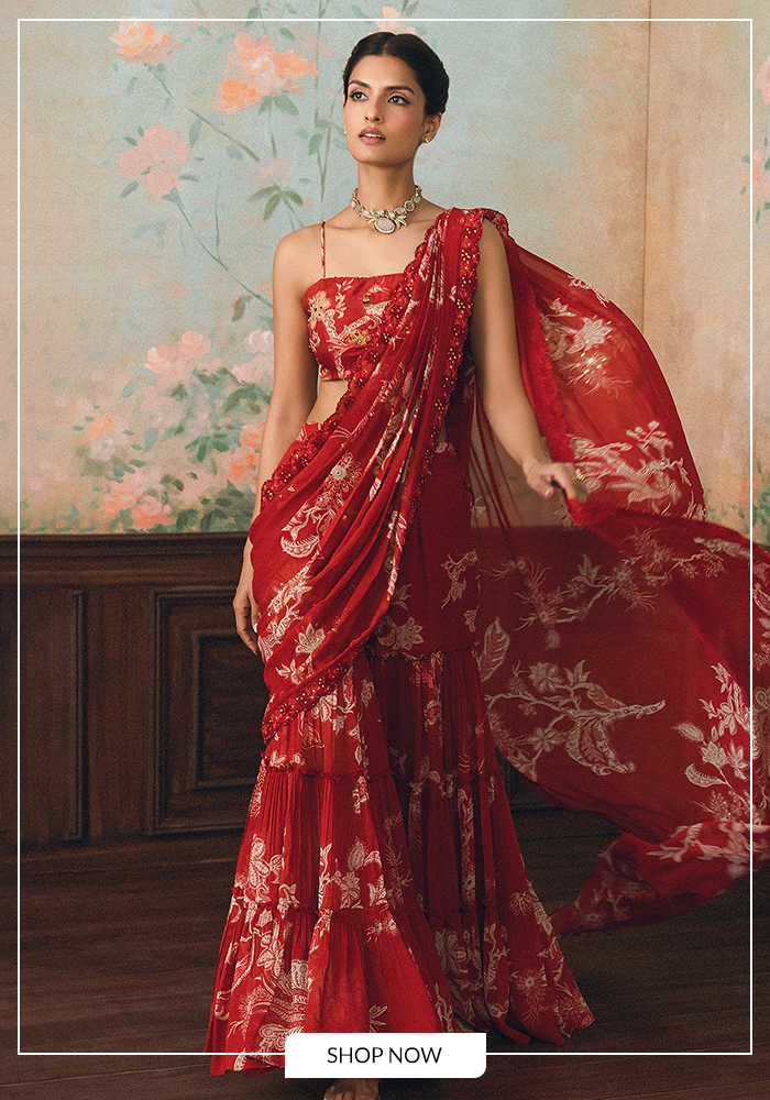 Printed sharara set for dhaak and dhunuchi night