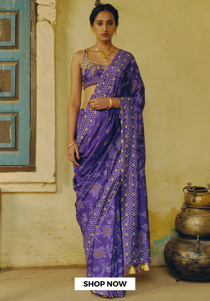 Purple bandhani print saree for navratri day 9