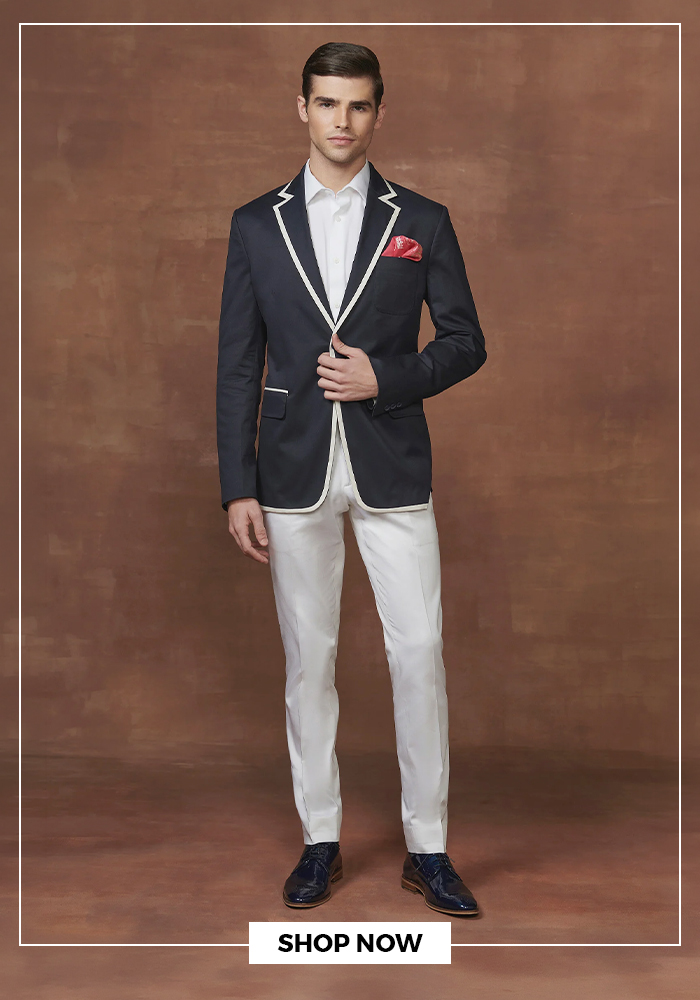Ranveer Singh Just Confirmed That All-White Is Anything but Boring 6 Raghavendra rathore navy blue jacket with contrasting border