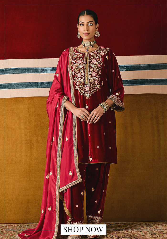 Red velvet velvet kurta set fir karwa chauth in NZ