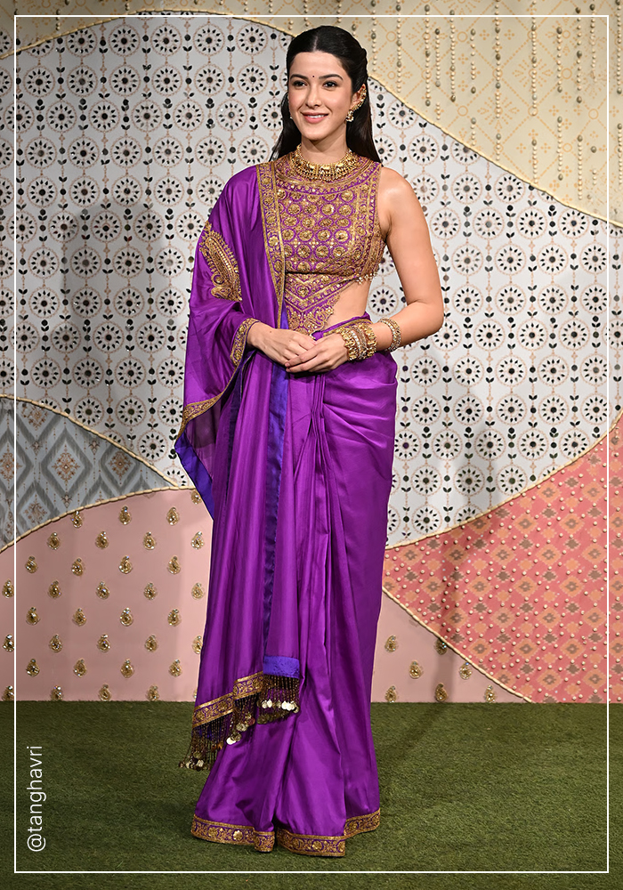 Shanaya Kapoor wearing rich purple saree with embroidered blouse