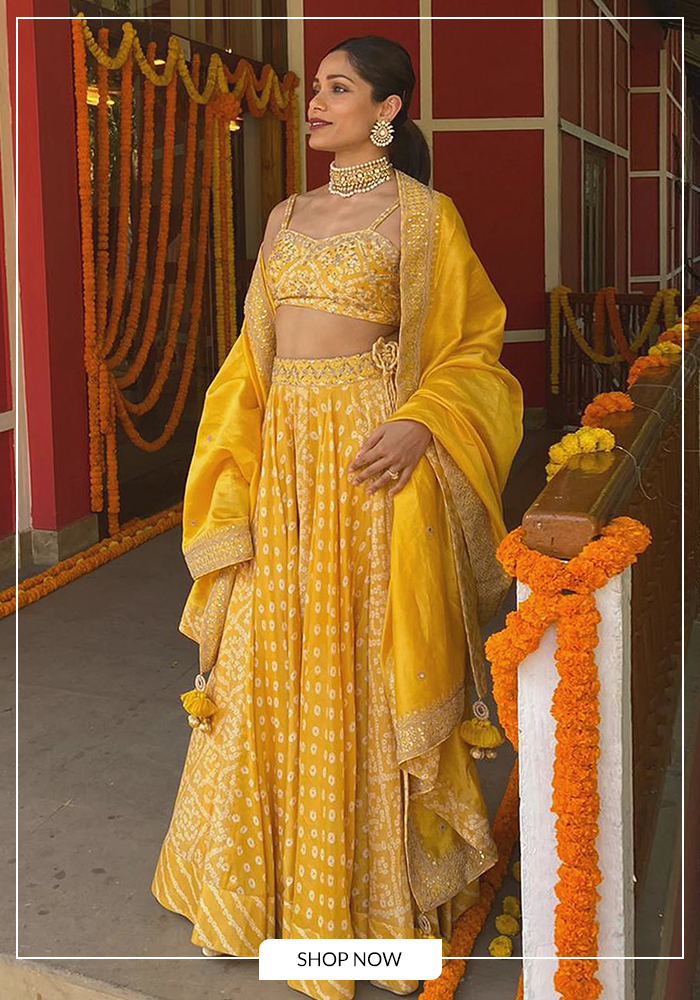 Silk chanderi bandhani lehenga set for day 1 of navratri