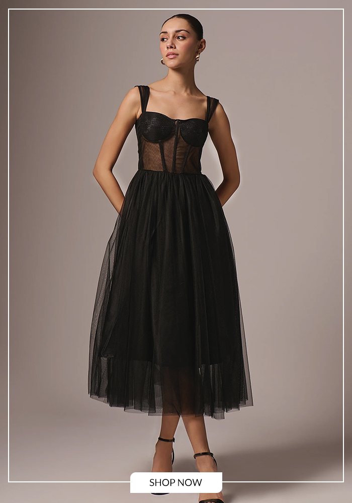 Solid black layered tiered maxi dress