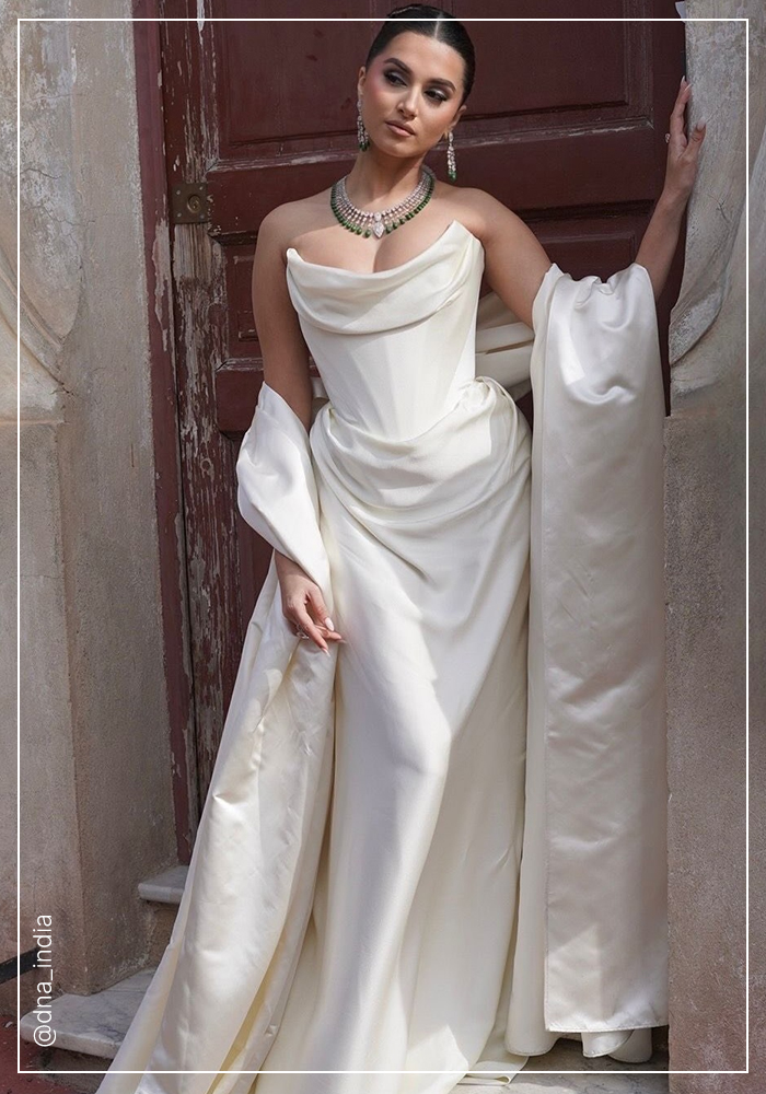 Tara Sutaria in white corset gown