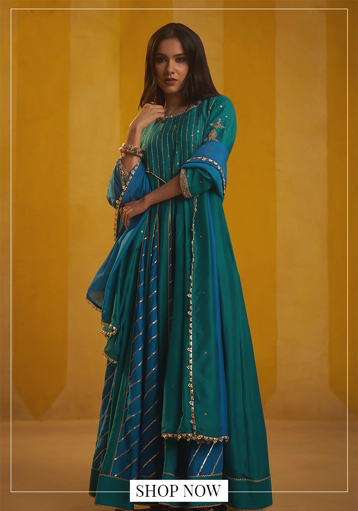 Teal gota and zari anarkali for day 2 of navratri