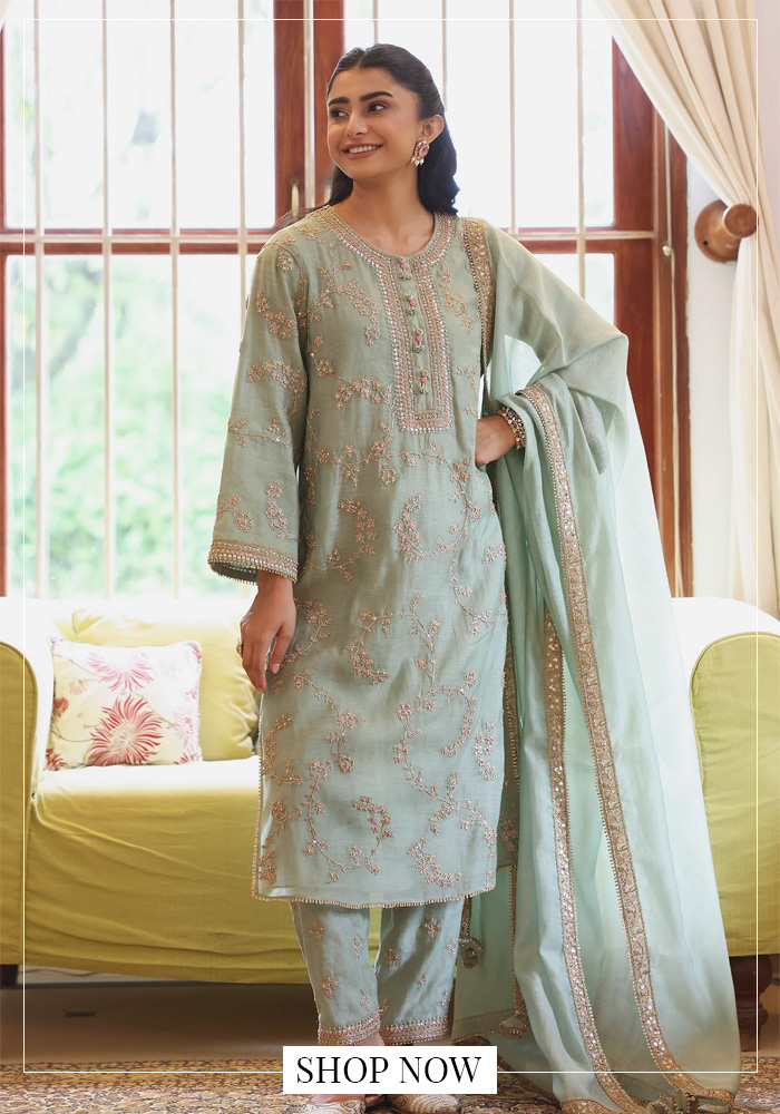 Teal vrinda dori kurta set for day 2 of navratri