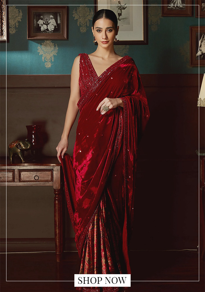Velvet pre-draped saree for NZ karwa chauth