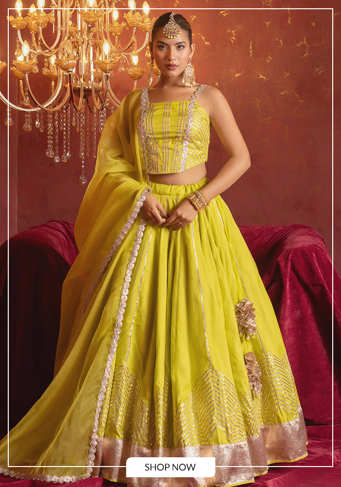 Yellow gota patti work lehenga blouse for day 1 of navratri