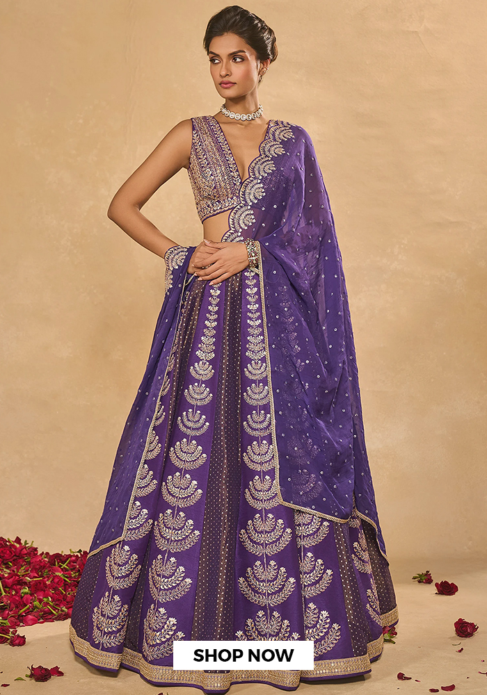 Zari embroidered purple lehenga set for navratri day 9