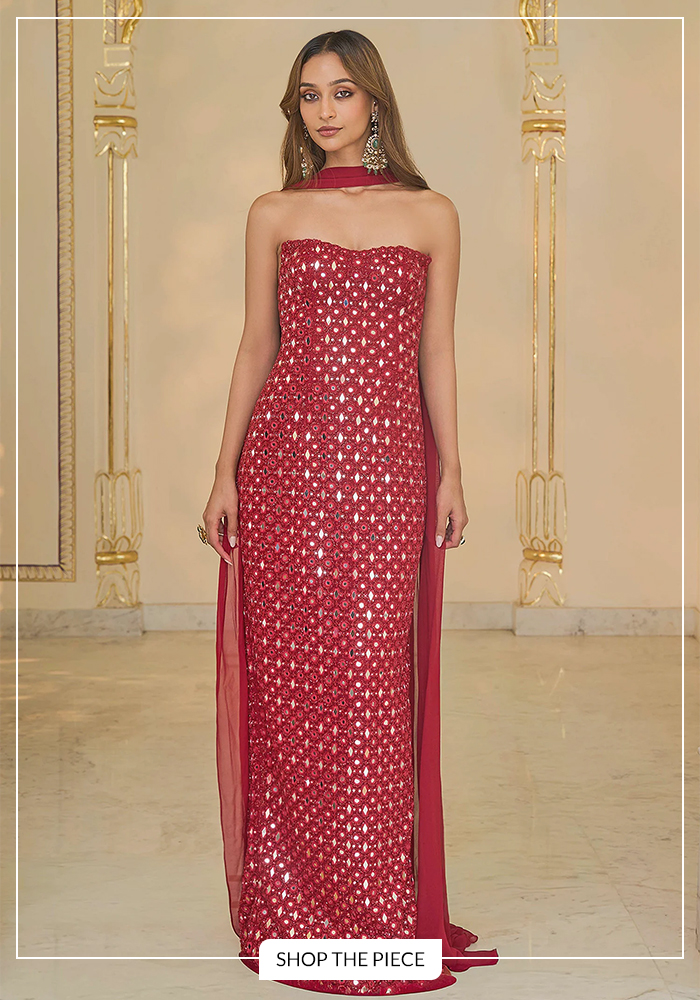Arpita Mehta bodycon tunic and chiffon dupatta