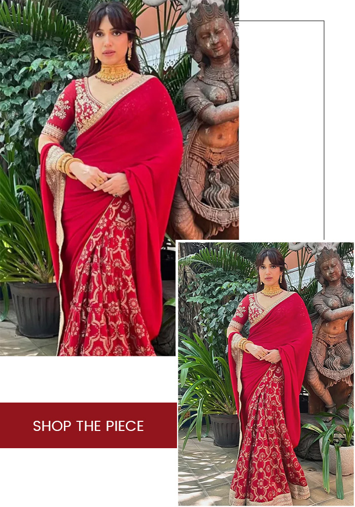 Bhumi Pednekar inspired red border embroidered saree for karwa chauth