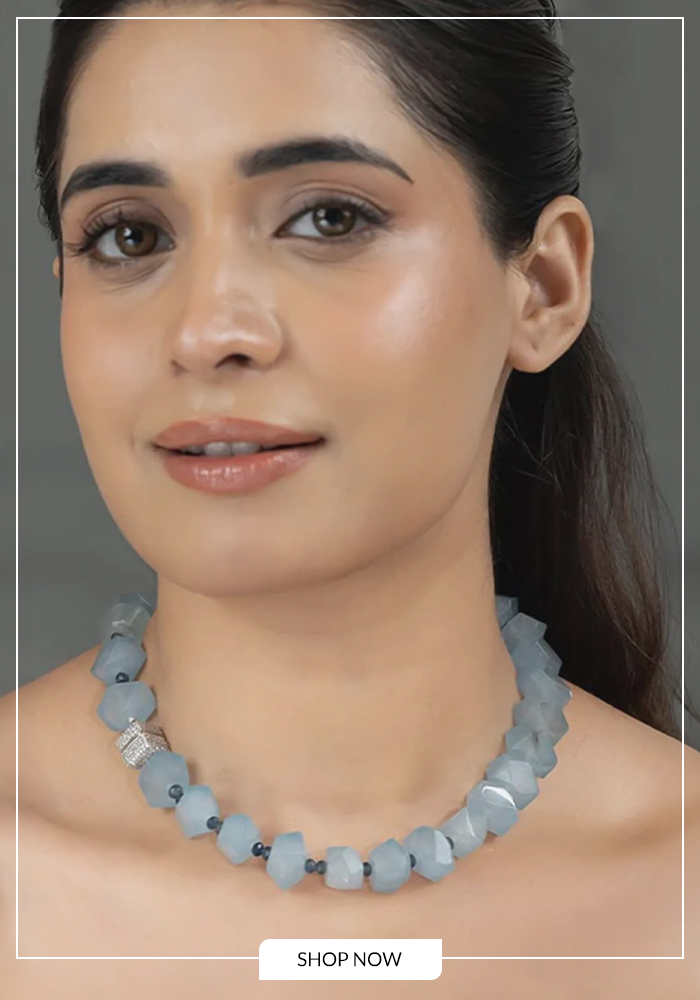 Blue bead work necklace
