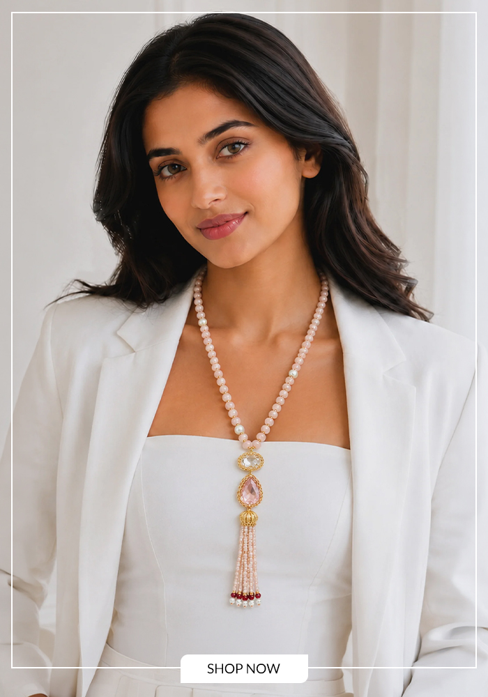Brass crystal bead long necklace