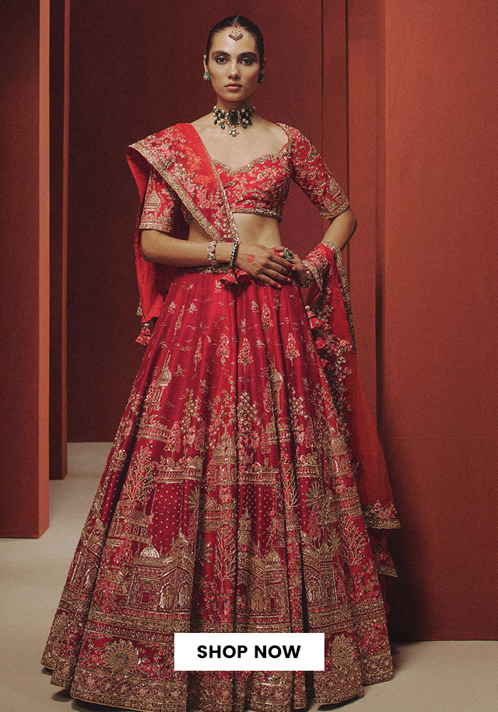 Dolly J red bridal lehenga