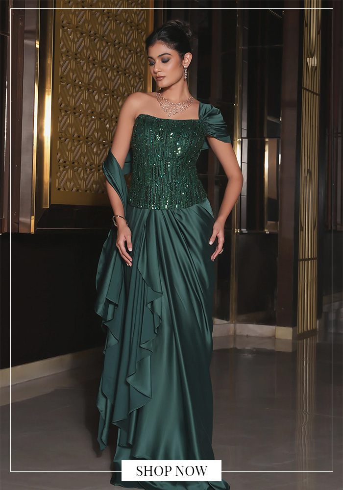 Emerald pre-draped saree