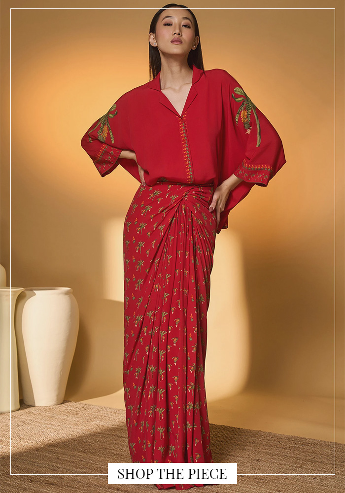 Floral printed shirt and skirt set by Masaba