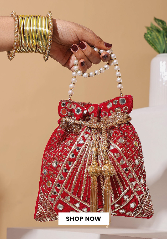 Golden hand embellished potli bag