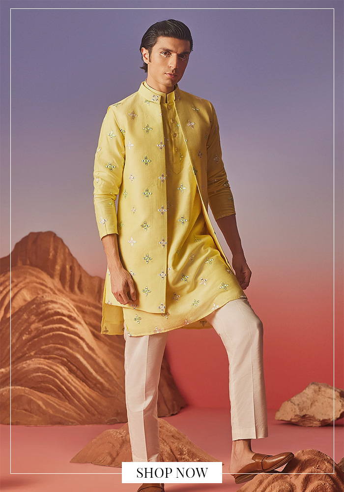 Mirror work jacket kurta set