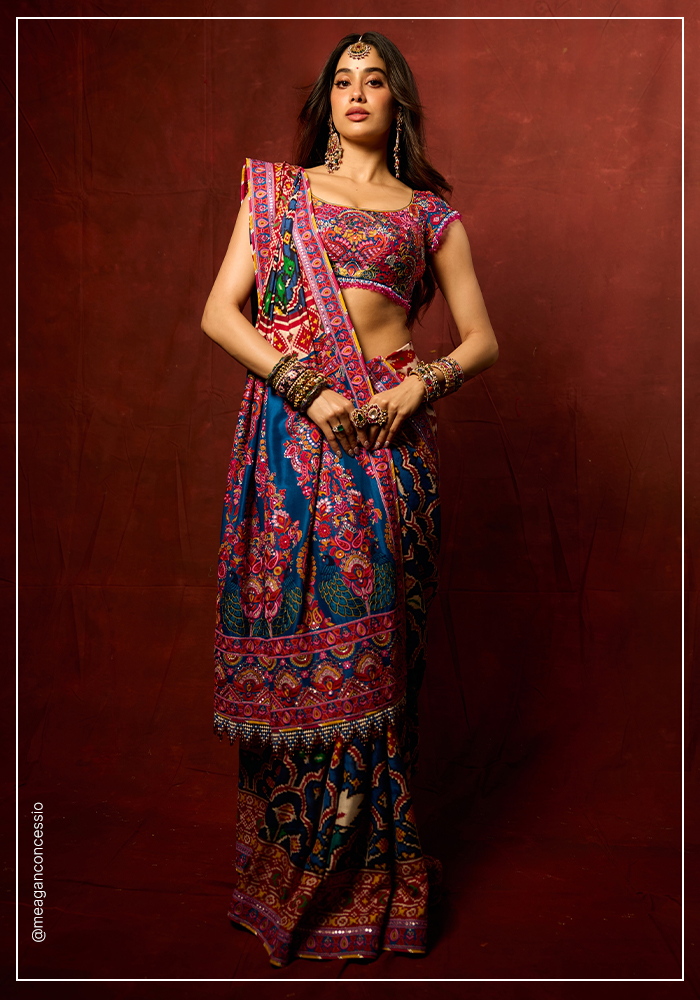 Janhvi Kapoor in deep-blue patan patola saree by Nidhi Kejriwal