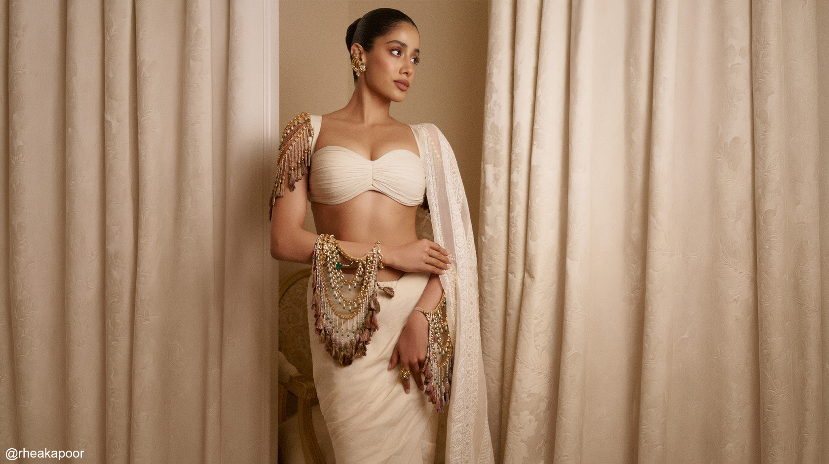 Janhvi Kapoor white Paris saree look