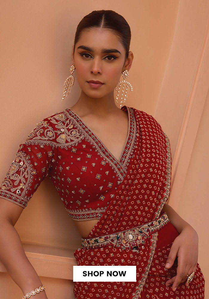 Pre-draped bandhani saree