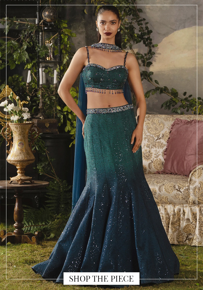 Lashkaraa silk net mermaid lehenga and bustier