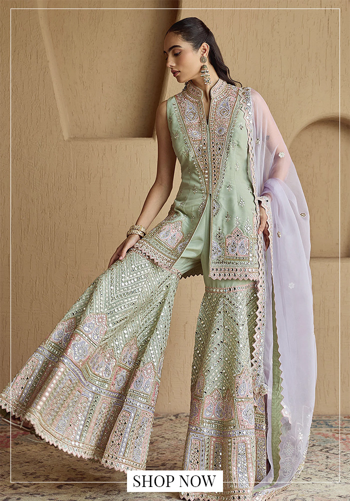 Mint green tissue kurta gharara set