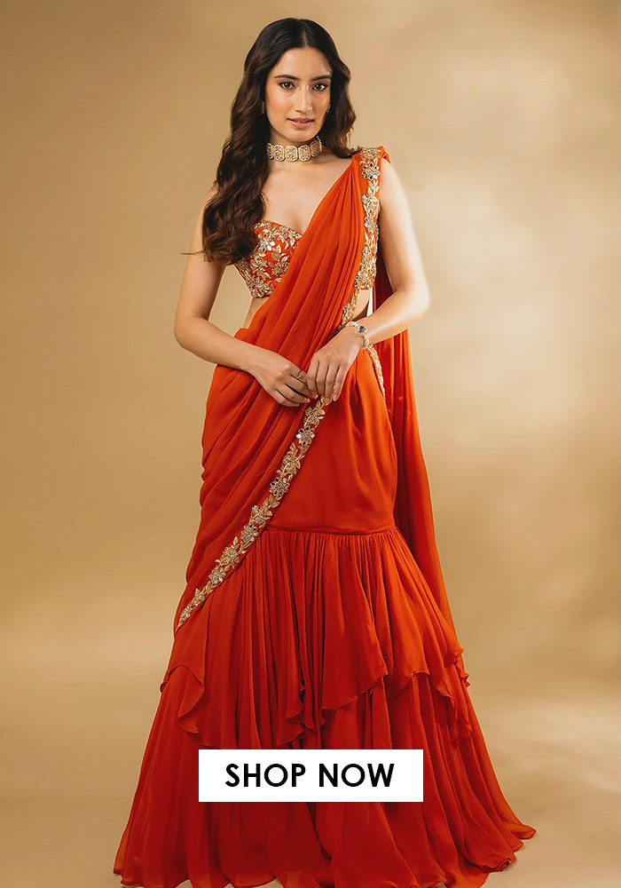 Orange lehenga saree for chhath puja